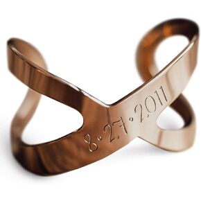 8th Anniversary Personalized Infinity Cuff Bracelet in real Bronze, Nickel, Gold, or Copper, Bangle Bracelet, Hand Stamped, Custom Cuff Bracelet, Coordinate Bracelet, GPS Bracelet - Custom Gifts in Saudi Arabia