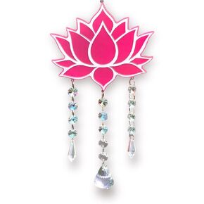 Pink Lotus Flower Crystal Suncatcher, Pretty Rainbow Maker, Zen Sun Light Catcher, Boho Wall Hang, Window Garden Decor, House Warming Gift