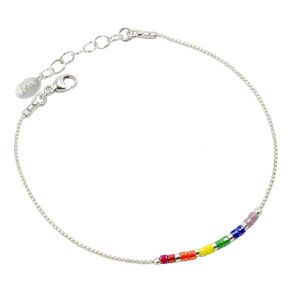Rainbow Bracelet for Women, Sterling Silver Dainty Beaded Bracelet with Colorful Seed Beads, Pride Bracelet (5)
