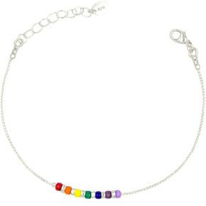 ONYAH Sterling Silver Rainbow Bracelet, Length 6.5-7.5 Inches, Dainty Beaded Bracelet, Pride Bracelet, Colorful Beads Bar Bracelet