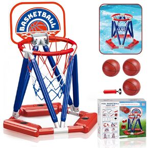 Pool Basketball Hoop Floating Toys: Stable on Water & Easy Set Up - Floating Basketball Hoop Includes 3 Balls and Pump, Toy Games Fits Family Party Backyard Kids Adults Ages 3-12