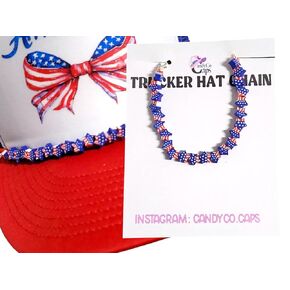 Trucker Hat Chain hat bar hat bar party supplies gold chain 4th july christmas rhinestone wedding bride 4TH JULY RED WHITE BLUE STARS