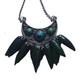 Green/Blue Iridescent Real Elytra Jewel Beetle Wing Hand Made Necklace