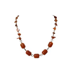 Genuine Burnt Orange Snakeskin Agate Bib Necklace, Large Gemstone & Copper Links