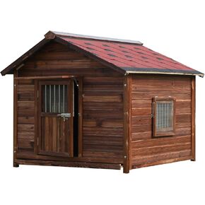 Extra Large Solid Wood Dog House Outdoor for Large Dog, Luxury Dog House with Waterproof Roof, Warm Doghouse with Elevated Floor, Weatherproof Pet House, 2XL