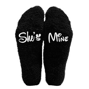 His and Hers Gift Set Cute Socks Fuzzy Novelty Socks Slipper socks (Black 10-13, She is mine)
