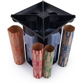 4-in-1 Coin Counter and Sorter Tube Set with Holder,Piggy Bank Penny Nickel Dime Quarter Roll Organizer, Easy Check Design