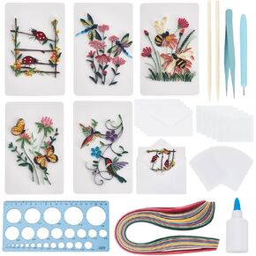 Webeedy 20 Sets Quilling Kit للبالغين المبتدئين ، بطاقات تحية زهرة الربيع من طقم صنع التعليمات التعليمية ، بطاقة Dragonfly Quilill