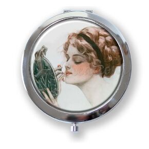 Harrison Fisher Vintage Art Touch Up Woman Handheld مضغوط مرآة تذكار تذكار