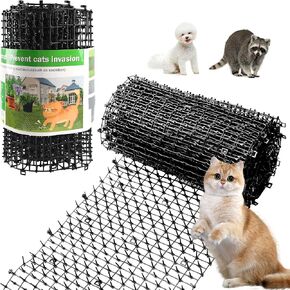 Pet Repellent Mat, Black, 6.5 feet with 8 Ground Stakes 8 Zip Tie, Cat Repellent Mat with Gentle Spikes for Garden/Backyard, Dog and Raccoon Deterrent Mat, 78.74 inches x 11 inches.