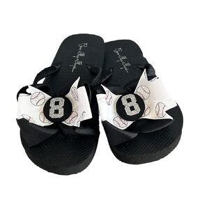 Black & White Baseball Glitter Mom Ladies Flip Flops, Match Team School Colors, Football, Soccer, Softball Girls Kids