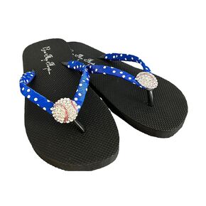 Electric Royal Blue and Black Baseball Flip Flops for Ladies, Women’s Sandals