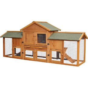 Rabbit Hutch Outdoor Wooden for 2 Rabbits with 2 Runs House Two Tier Waterproof Roof Pet Supplies Cottage Poultry Pen Enclosure Suitable for Backyard (Reddish Brown)