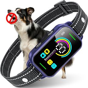 DINJOO Dog Bark Collar for Large, Smart Bark Collar,Rechargeable Anti Barking Training Collar with 8 Adjustable Sensitivity,Bark Collar with Beep -Purple