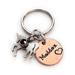 Personalized Name and Birthstone w/Stainless Steel Unicorn Lucky Copper Penny Mother's Day Gift Key Chain