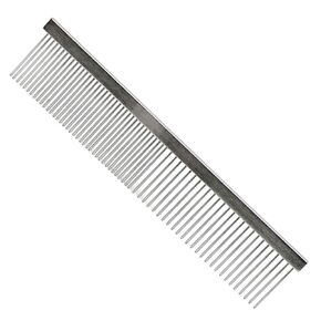 Jeffers Flat Back Pet Grooming Comb – Chrome Plated Steel Comb with Fine & Coarse Teeth for Dogs, Cats, Puppies – Detangling, Deshedding, Dematting Tool for Long or Short Hair - 6" L, 7/8" Teeth