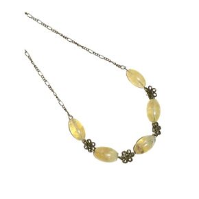 Natural Yellow Prehnite Necklace, Genuine Gemstones & Bronze Flower Chain