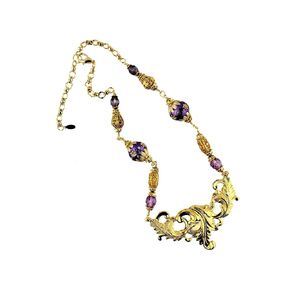 Golden Leaf Swag Necklace – Purple & Gold Plated Elegance