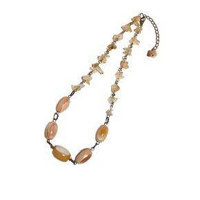 Genuine Orange Agate Bib Necklace, Rustic Gemstone & Copper Links Choker (18")