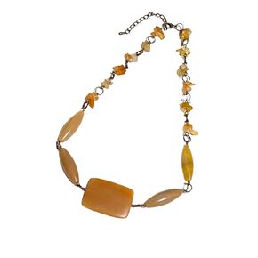 Genuine Orange Aventurine Bib Necklace, Large Geometric Gemstone & Copper Links