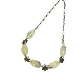 Natural Green Prehnite Necklace, Genuine Gemstones & Bronze Flower Chain