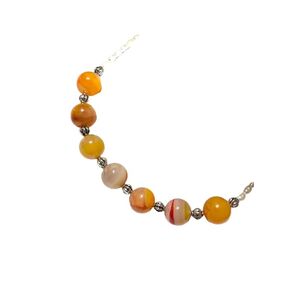 Genuine Orange Agate & White Freshwater Pearl Choker, Beaded Natural Gemstones