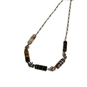 Natural Eye Agate w/Leaf Branch Necklace, Genuine Gemstones & Bronze Chain