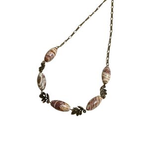 Convoluted Jasper w/Leaf Branch Necklace, Genuine Gemstones & Bronze Chain