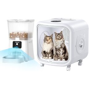 1080P HD Automatic Cat Feeder with Camera 2-Way Audio and Smart App, 75L Extra Large Capacity Cat Dryer Box with Smart APP 360°Efficient and Ultra Quiet Smart Temperature Control