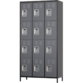 6 Doors Storage Locker Combination with 18 Hooks,Industries Double Tier Metal Locker for School Office Gym Home Employees Staff Sundries Room W35.43*D15.7*H72(Dark Grey)