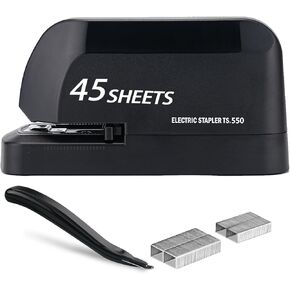 Heavy Duty Electric Stapler Value Pack, 45 Sheet Capacity, Includes 1500 Staples & Staple Remover, No-Jam, Faster Stapling, Automatic Stapler Desktop,AC Adapter Powered (Black)