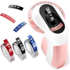 Zodzi Embossing Label Maker, Vintage Embossed Label Makers, Manual Retro Label Maker Machine for Home Kitchen Office Kids DIY Crafting, Old School Embosser with 9mm 3D Labeler Waterproof Tapes - Black