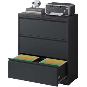 Black File Cabinet, Metal Storage Cabinet with 3 Drawer and Lock, Easy to Maintain, for Home Office