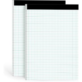 Graph Paper Pads 8.5 x 11, 4x4 Graph Ruled, 2 Pack 1/4 Graph Paper Notebooks, Grid Paper Pad Notebook 8-1/2" x 11" Graphing Paper, Perforated Quadrille Pad, 70GSM White Graft Paper Pads, 30 Sheets/Pad