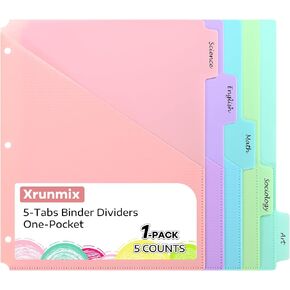 5 Tabs Dividers with Pockets for 3 Ring Binder, 5 Counts Binder Dividers for US Letter Size, Binder Dividers with Tabs for School Office and Home Organization, 5 Pastel Color (1) in Kuwait