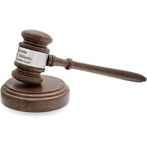 Executive Gift Shoppe | Personalized Oak Finish Wooden Gavel with Silver Band & Sounding Board