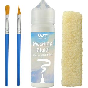 Masking Fluid for Watercolor Painting - 60ml White with a Paintbrush and Eraser - Art Masking Fluid Pen Watercolor Medium Art Supplies for Artists