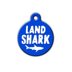 Funny pet ID tag, Land shark personalized aluminum dog collar accessory