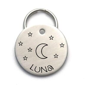 Moon and Stars Dog ID Tag - Unique Custom Handmade Pet Tag
