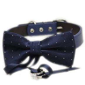 Navy Blue with Dots Dog Bow Tie Collar, Ring Bearer, Pet Wedding, Proposal