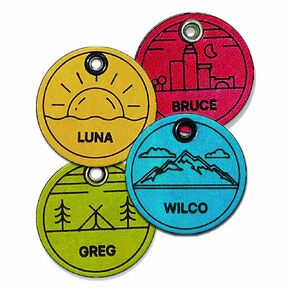 Wilco Supply Company - Custom Premium Themed Handcrafted Leather Pet Identification Tag for a Stylish, Durable and SILENT Alternative to Traditional Metal Dog Tags - Colors:Yellow, Mist, Camel & Green