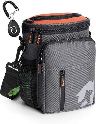 gebebeigo 【8 كوب】 حقيبة علاج الكلب 【3 طرق لارتداء حقيبة علاج للتدريب والمشي ، موزع حقيبة أنبوب مدمج ، هاتف كبير صديق (رمادي وبرتقالي) in Kuwait