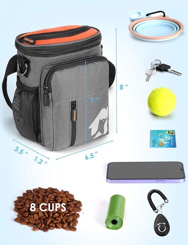 gebebeigo 【8 كوب】 حقيبة علاج الكلب 【3 طرق لارتداء حقيبة علاج للتدريب والمشي ، موزع حقيبة أنبوب مدمج ، هاتف كبير صديق (رمادي وبرتقالي) in Kuwait