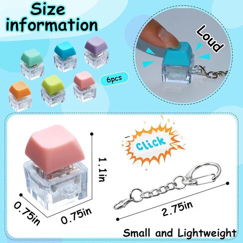 6 Pack Keyboard Fidget Toy, Keyboard Fidget Keychain Keyboard Decompression Button Finger Clicker Toys, Button Stress Relief Fidget Gifts for Adult to Relief Stress (Multicolor) in Kuwait