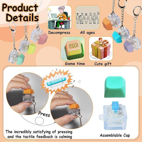 6 Pack Keyboard Fidget Toy, Keyboard Fidget Keychain Keyboard Decompression Button Finger Clicker Toys, Button Stress Relief Fidget Gifts for Adult to Relief Stress (Multicolor) in Kuwait