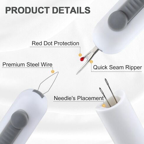 Tomatic Needle Threaders Seam Ripper ، تم ترقيته 3 في 1 أداة خياطة الإبرة ، أمطار التماس سريعة التمدد مع تخزين الإبرة لإزالة غرزة التطريز (رمادي) in Kuwait