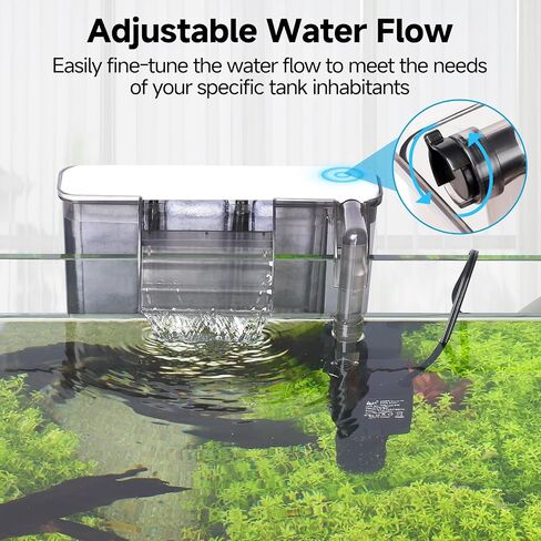 AQQA Quiet 20-30 Gallon Fish Tank Filters - Auto Start Hang on Back Aquarium Filter, 6W/ 8W Adjustable Flow, Deodorization Decontamination Filter System AQ168 (6W 158GPH) in Kuwait