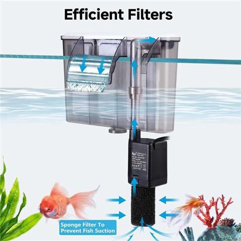 AQQA Quiet 20-30 Gallon Fish Tank Filters - Auto Start Hang on Back Aquarium Filter, 6W/ 8W Adjustable Flow, Deodorization Decontamination Filter System AQ168 (6W 158GPH) in Kuwait