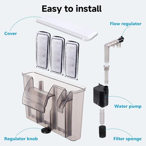 AQQA Quiet 20-30 Gallon Fish Tank Filters - Auto Start Hang on Back Aquarium Filter, 6W/ 8W Adjustable Flow, Deodorization Decontamination Filter System AQ168 (6W 158GPH) in Kuwait