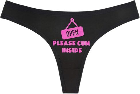 OPEN PLEASE CUM INSIDE - Black Thong - Choose Your Glitter Text Color - Humorous Panties Humorous Thong Naughty Sexy Kinky Underwear (M, Pink Glitter) in Saudi Arabia